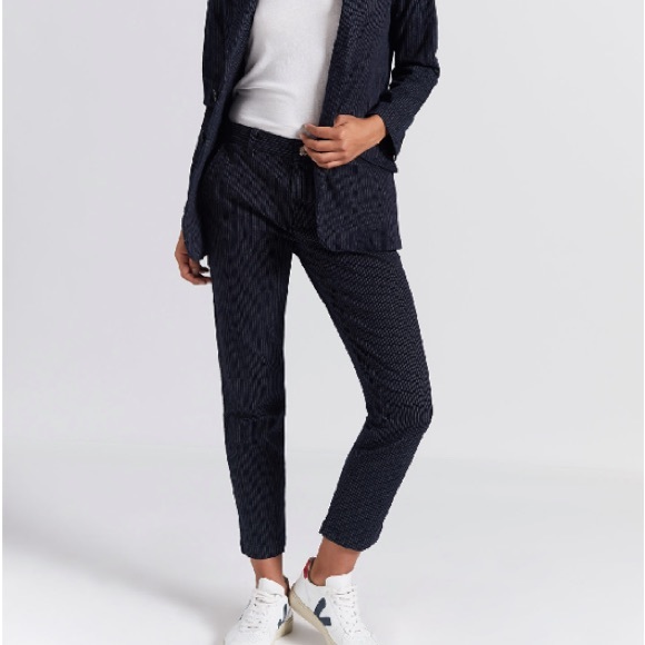 Current/Elliott The Confidant Pinstripe Trouser Pant in Navy Blue Size 24 - Picture 5 of 16